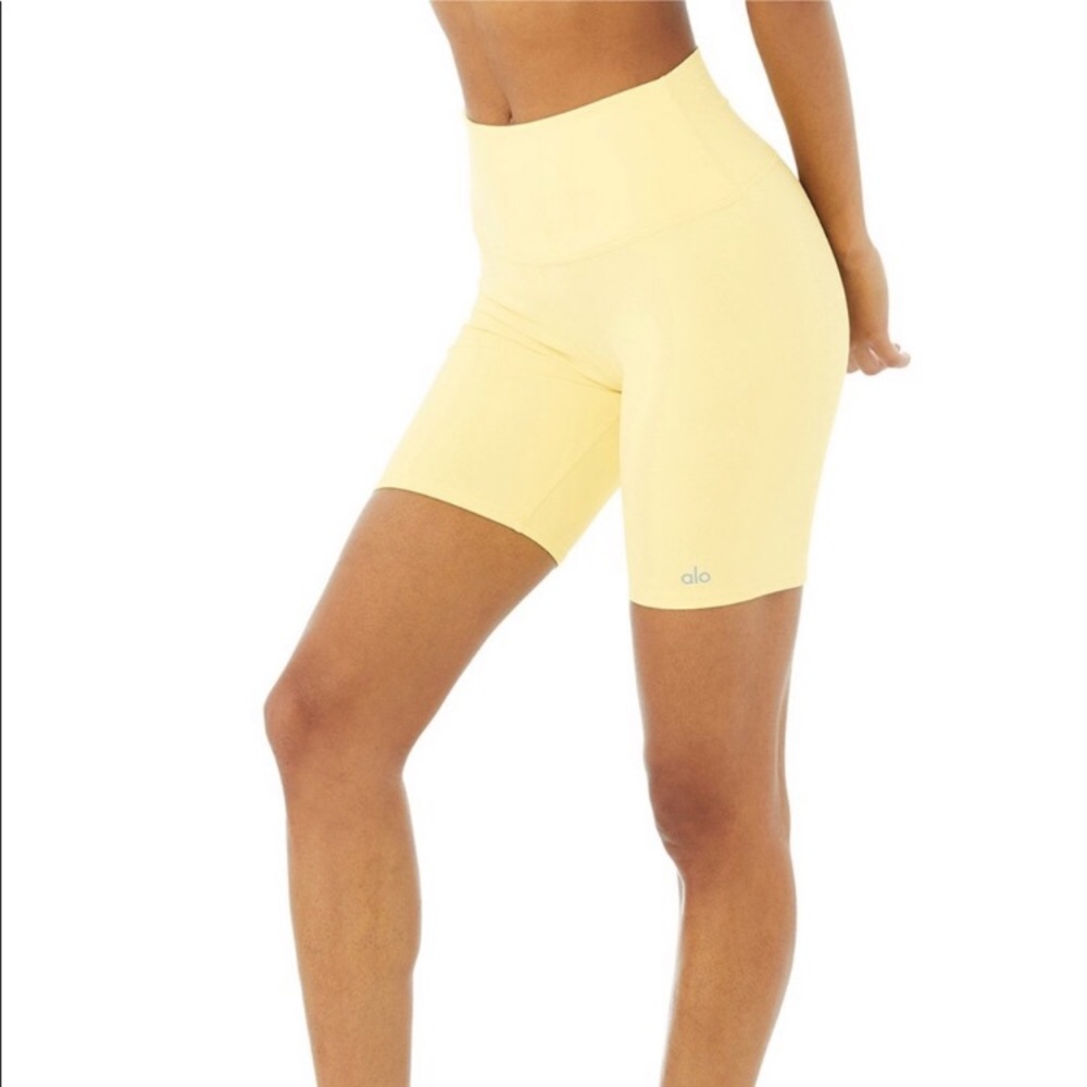 ALO Yoga Sunny Yellow Bike Shorts - Picture 2 of 11